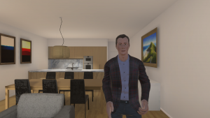 Virtual reality scene with person looking at viewer