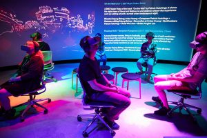 Group of people wearing virtual reality headsets