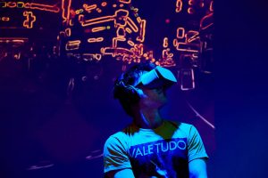 Man wearing virtual reality headset