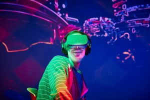 Man wearing virtual reality headset