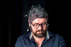 Person wearing EEG cap