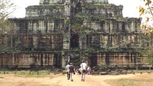 Approaching a Cambodian temple complex