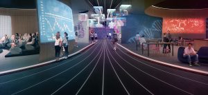 Architect's rendering of modern gallery interior