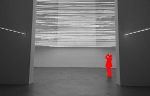 Black and white space with red figure