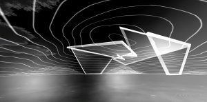 Black and white line drawing of MPavilion