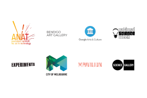 Logos of ANAT, Bendigo Art Gallery, Google Arts and Culture, National Science Week, Experimenta, City of Melbourne, MPavilion, Science Gallery